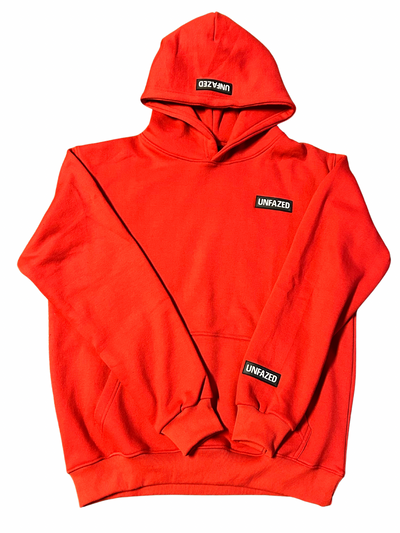 RED -3 RUBBER PATCH UNFAZED HOODIE