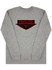 Red/black chenille UNFAZED crewneck-grey
